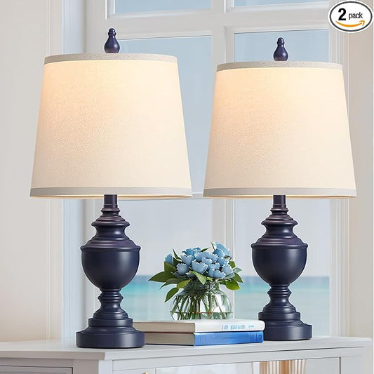 PARTPHONER Retro Table Lamps Set of 2, Bedside Lamp for Bedroom Rustic Farmhouse Table Lamps for Living Room, Vintage Nightstand Lamps with White Shades, Blue - Bloomnest