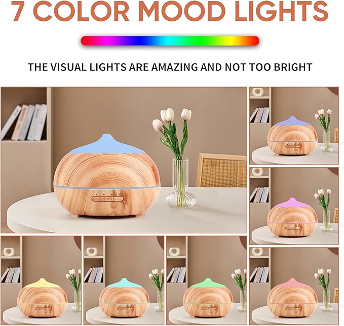 HAPPTWS 500ML Essential Oil Diffuser - BPA Free Ultrasonic Aromatherapy Diffuser, with 7-Color Lights - Waterless Auto Shut Off - Yellow HAPPTWS