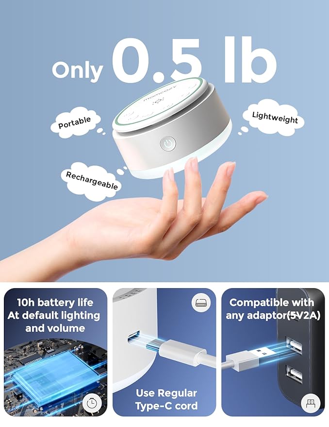 Momcozy Sound Machine for Baby | Portable White Noise Sound Machine for Sleep Rechargeable | 20 Sleep Sounds White Noise Machine with Nursery Night Light | Travel Sleep Sound Machine Battery Based - Bloomnest