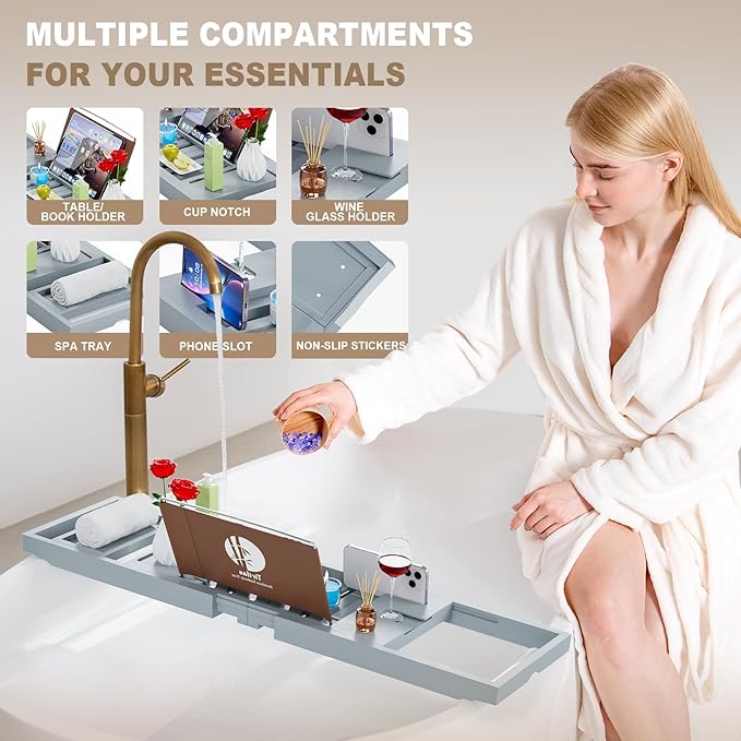 Premium Bathtub Tray Caddy, Expandable Bath Tray, Unique House Warming Gifts, New Home, Anniversary and Wedding Gifts for Couple, Bridal Shower Gift for Women - Bloomnest