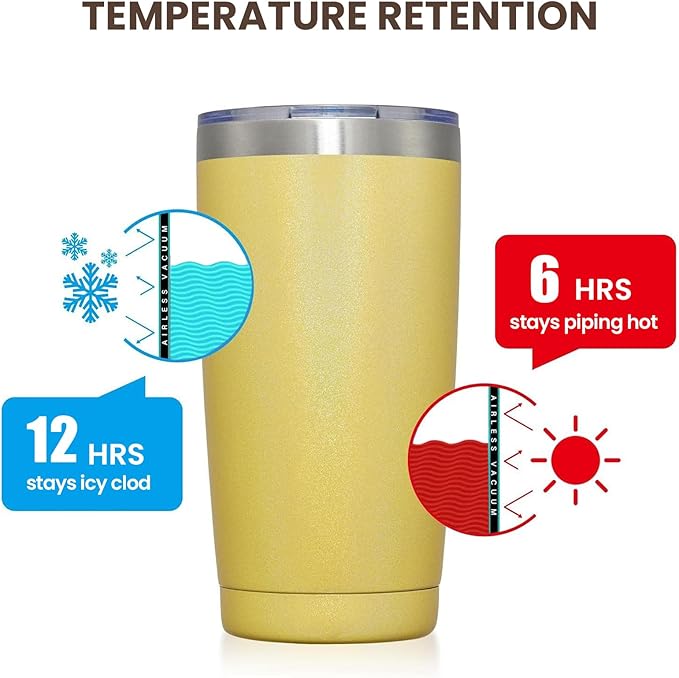 MEWAY 20oz Tumbler 8 Pack Double Wall Vacuum Insulated Travel Glitter Mug Bulk, Stainless Steel Tumblers with Lid and Straw,Powder Coated Coffee Cups for Woman(Rainbow Yellow,Set of 8) - Bloomnest