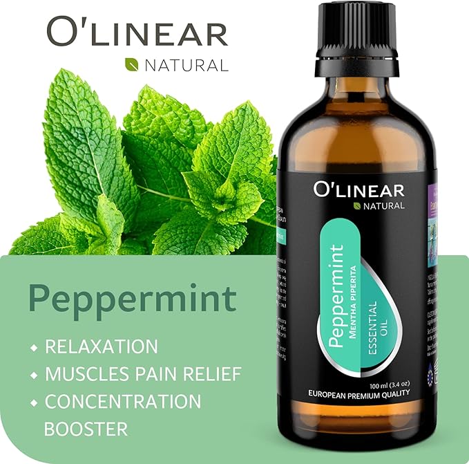 O'linear 3.4 Fl Oz Therapeutic Grade Peppermint Essential Oil for Diffusers for Home, Aromatherapy 100% Pure Mint Oil for Humidifiers, Natural Essential Oils for Candle Making SPA Steam Room Sauna - Bloomnest