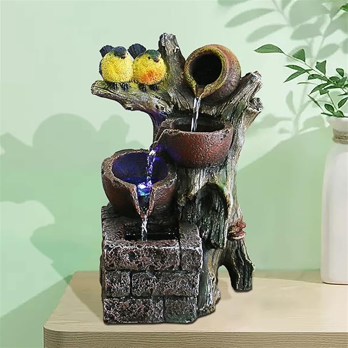 House Decorative Items Indoor Desktop Fountain Cascading Water Bowls on Rocks Tabletop Fountain with Bird Resin Waterfall Fountain Living Room Decor Tabletop Waterfall Fountain - Bloomnest