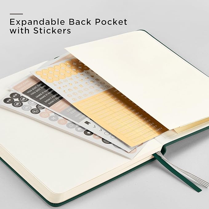 &And Per Se Dotted Journal Notebook (5 Packs), A5 Hardcover Leather Dotted Journal, 160 Pages 100 gsm Thick Paper, 3 Sheets of Stickers Included- 5.7'' x 8'' (Green - Bloomnest