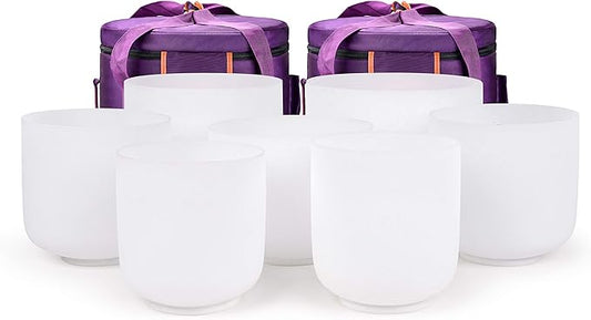 TOPFUND 6-10" Chakra Set of 7 Crystal Singing Bowls with Carrying Cases and Singing Bowl Mallets