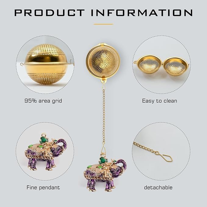 Stainless Steel Metal Tea Ball, 1.37-inch Tea Strainer, Crystal Diamond Elephant Tea Infuser for Loose Leaf Tea Festival Gifting and Personal Use, Gift Box Packaging（Violet Color）