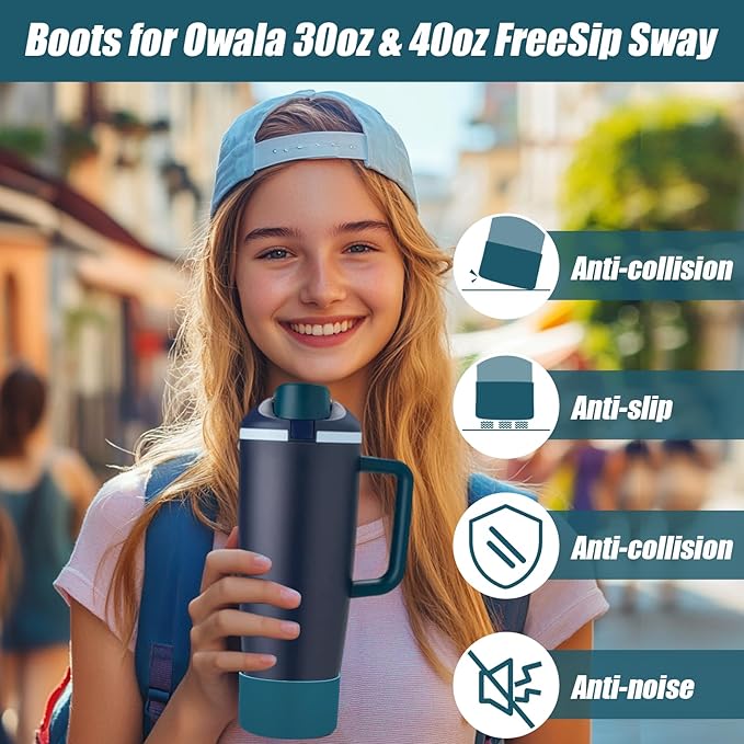 Mity rain 2PCS Protective Silicone Boots for Owala 30oz & 40oz FreeSip Sway Bottles & Tumblers - Accessories for owala, Enhances Stability & Prevents Scratches (Dark Cyan-Blue) Mityrain