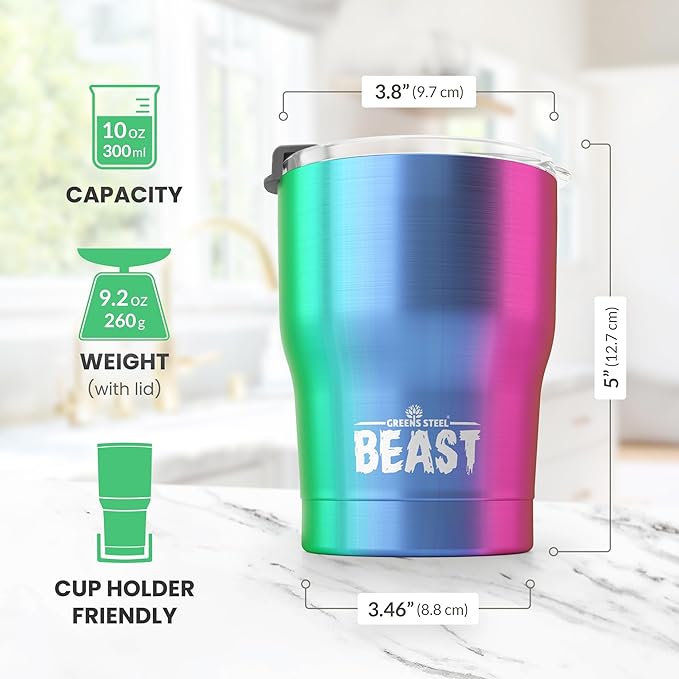 Beast 10 oz Tumbler Stainless Steel Vacuum Insulated Coffee Ice Cup Double Wall Travel Flask (Rainbow) - Bloomnest