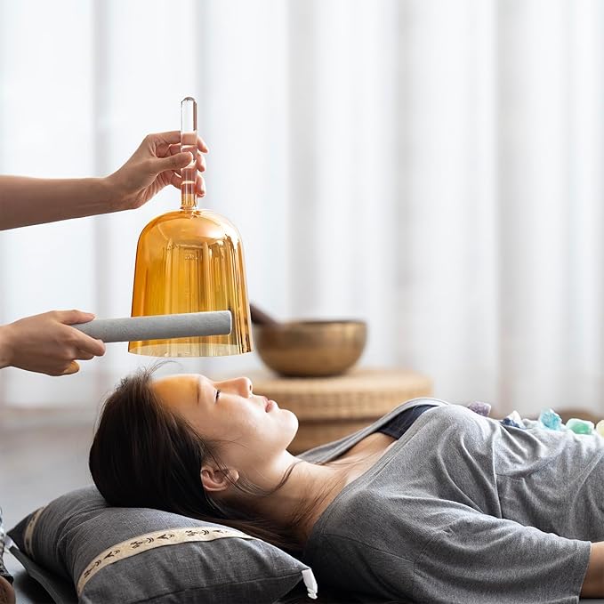 CVNC 432HZ 6 Inch F Note Golden Tea Color Quartz Handle Singing Bowl with Carry Case Bag for Sound Healing and Meditation - Bloomnest