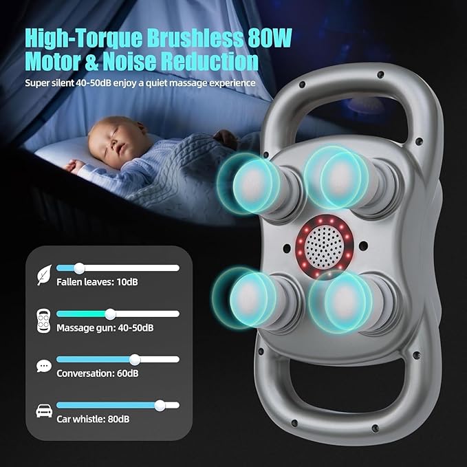 DEITY Massage Gun Deep Tissue, 4 Heads Handheld Electric Body Massager, Percussion Massager for Pain Relief, Perfect Gifts for Man Women, Grey - Bloomnest