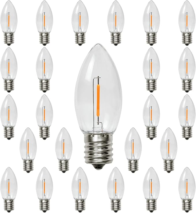 25 PACK C9 LED Christmas Light Bulb, C9 LED Replacement Bulb for Christmas String Lights, E17 Intermediate Base, 2200K Warm White, Commercial Grade Holiday Clear ‎Plastic Bulbs Dimmable Shatterproof - Bloomnest