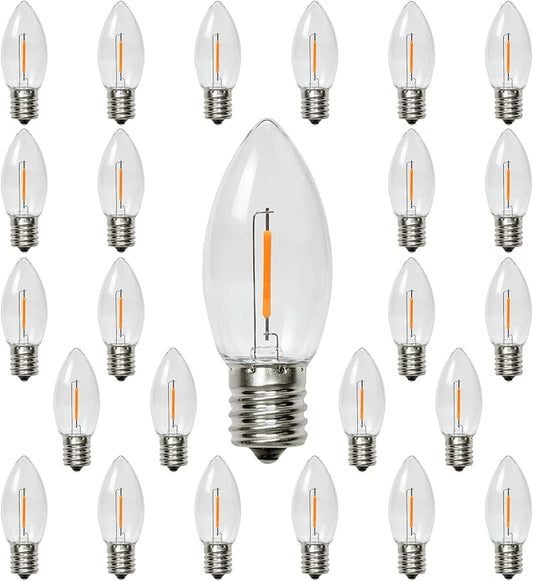 25 PACK C9 LED Christmas Light Bulb, C9 LED Replacement Bulb for Christmas String Lights, E17 Intermediate Base, 2200K Warm White, Commercial Grade Holiday Clear ‎Plastic Bulbs Dimmable Shatterproof - Bloomnest