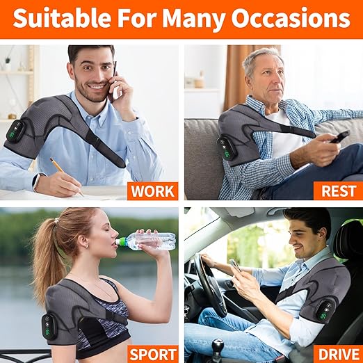 Cordless Heated Shoulder Brace Wrap, Heating Pad with Massage, 3 Heat & Vibration, 5000mAh Battery Powered, Shoulder Massager for Men Women - Bloomnest
