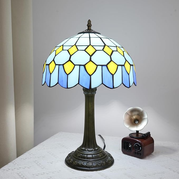 Tiffany Lamp Modern Design Blue Mediterranean Style Stained Glass Lamps Coastal Beach Theme Living Room Office Hotel Bar Kitchen Restaurant Bedroom Bedside Gift Home Decor 12X19 Inch end Table Lamp - Bloomnest