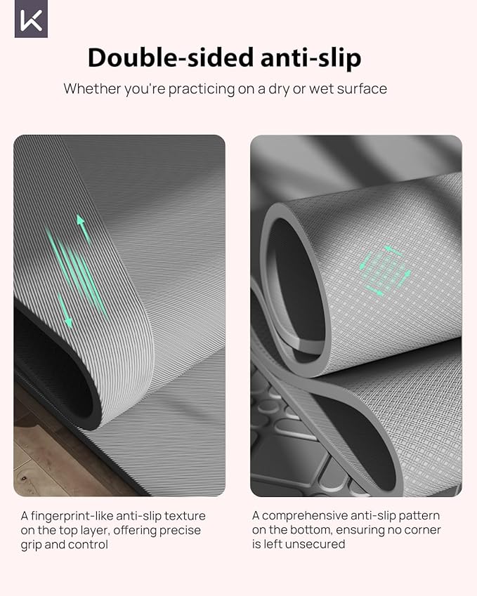KEEP Yoga Mat, 32" Extra Wide Exercise Mat with Strap for Men and Women, 7mm Thick Double-Sided Non-Slip Eco-friendly Yoga Mat for Pilates, Workout and Fitness - Bloomnest