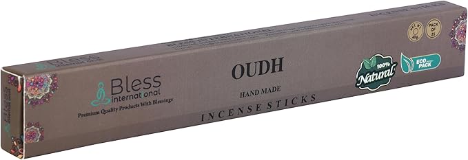 Bless-Oudh 100%-Natural-Handmade-Hand-Dipped-Incense-Sticks Organic-Chemicals-Charcoal-Free Purification-Relaxation-Positivity-Yoga-Meditation Best-Woods-Scent (25 Sticks (1.4 OZ)) BlessInternational
