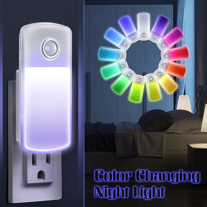 Enhon Emergency Power Failure Night Lights, 5-in-1 Multi Color LED Light, Rechargeable Flashlight with Foldable Plug, Automatic On Off Motion Sensor for Bedrooms, Hallways, Black Outs (6 Pack) - Bloomnest