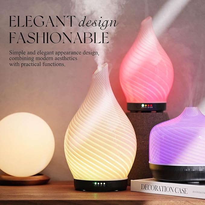 Porseme 280ml Essential Oil Diffuser Glass Color Changing Aroma Air Diffusers Aromatherapy Ultrasonic Cool Mist Humidifier 7 Running Hours Waterless Auto-Off for Sleeping, Yoga, Spa (Pure Pink) - Bloomnest