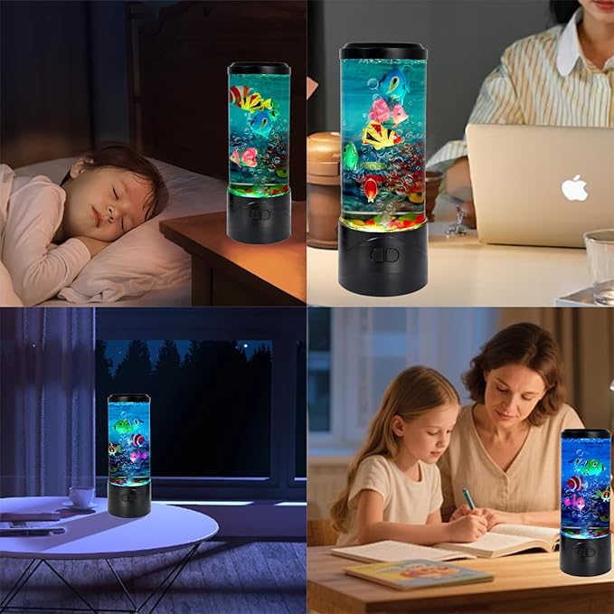 Toycol Bubble Fake Fish Lamp, Sensory Aquarium Lamp with 5 Floating Fake Fish & 7 Colors Light, Night Light for Relax and Decoration, Ideal Gift for Kids and Adults - Bloomnest