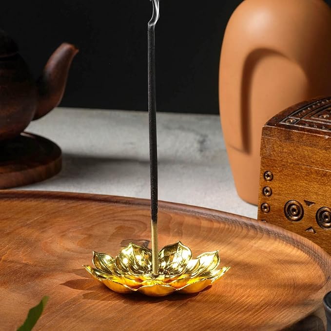 60 Pcs Incense Holder Indian Return Gift for Pooja Gold Lotus Incense Sticks Holder Anti Ash Spilling 2.16 Inch/5.5 cm Zinc Alloy incense holder for sticks for Stick/Coil/Cone Incense with Ash Catcher