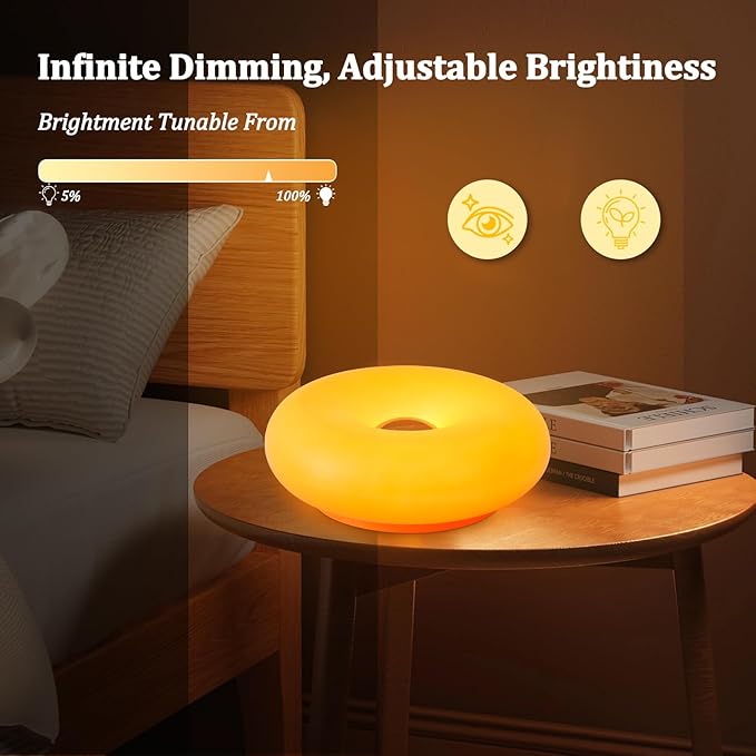 Donut Table Lamp,Creative Orange Donut Atmosphere Lamps with Plastic Shade,Retro-Modern Table Light,3-Color Dimmable Nightstand Lamp for Bedroom and Desk, Aesthetic Home Decor & Gifts (Orange) - Bloomnest