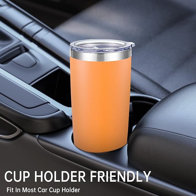 20 oz Tumblers Bulk Stainless Steel Tumbler with Lid Double Wall Vacuum Insulated Coffee Mug 20oz Powder Coated Cup for Hot and Cold Drinks, Orange, 6 pack - Bloomnest