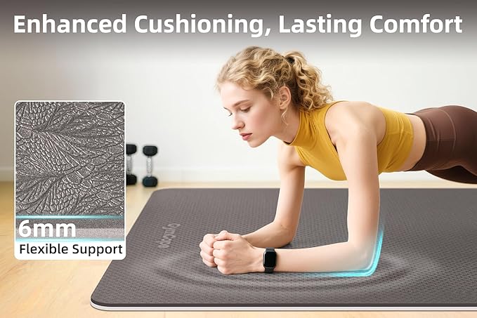 Thick TPE Yoga Mat 72"x48" - 6/8/10/12mm Extra Cushion for Joint Support & Comfort, Non-Slip Texture, Durable & Waterproof, Includes Bag, Strap & Towel for Home Workout, Pilates & Yoga