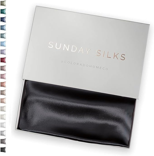 SUNDAYSILKS™ Premium Silk Pillow Cases | 100% Mulberry Silk Pillowcase with Zipper, All Sides Real 22 Momme Grade 6A Silk, Standard Queen, King Size [Midnight Black] - Bloomnest