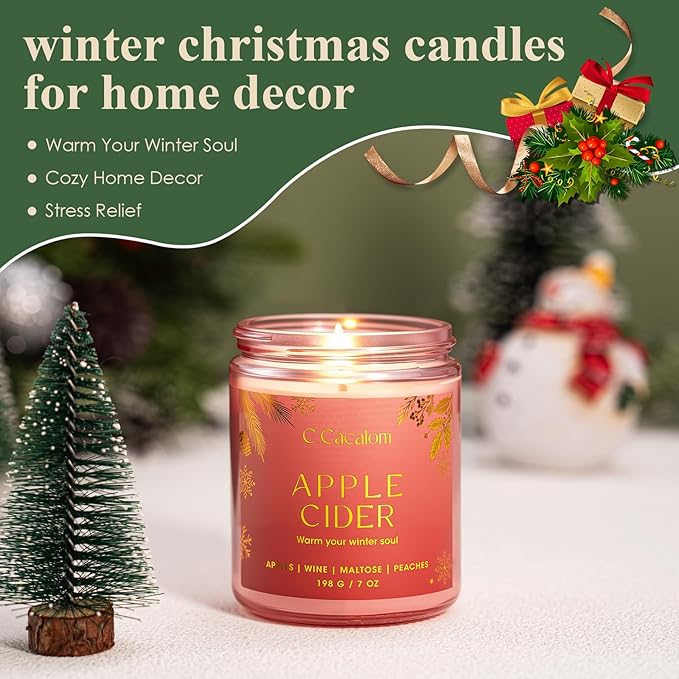 Christmas Soy Candles for Christmas Home Decor Non-Toxic Aromatherapy Scented Candles for Holiday Christmas Gifts, Cozy Cute Jar Candle, Winter Candle for Women Men, Apple Cider Scent Candle - Bloomnest