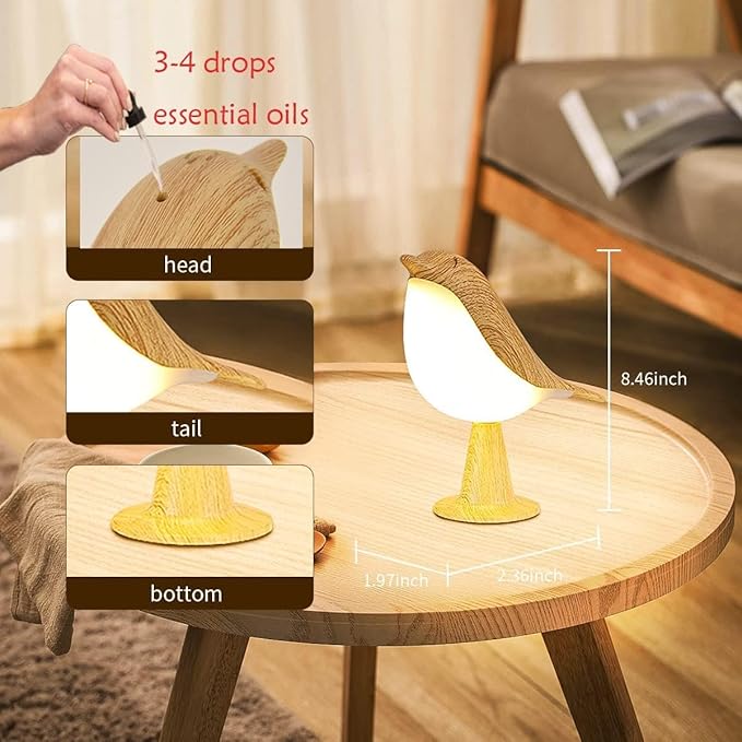 Bird Table Lamp with Remote & Touch Control | 3 Color Temperature & 3-Level Brightness Adjustable Night Light | Rechargeable Cordless Bedside Lamp for Bedroom Office Dorm | Timer & Bird Lover Gifts - Bloomnest
