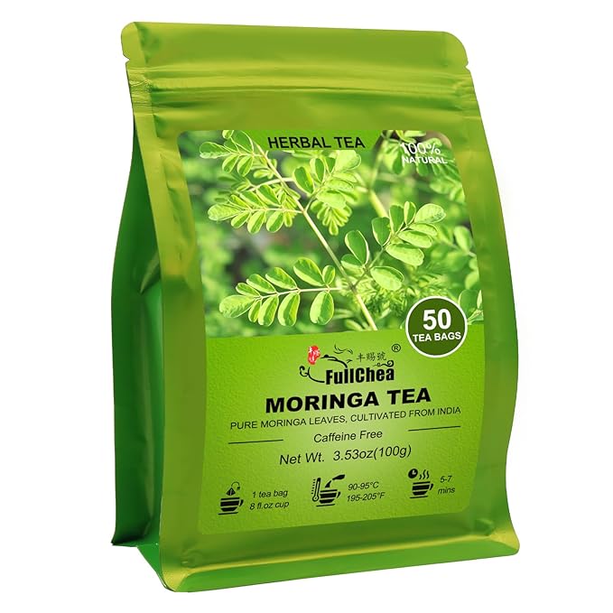 FullChea - Moringa Tea, 50 Teabags - Pure & Natural Moringa Leaves, Cultivated From India - Herbal Tea for Supporting Digestion & Immune System - Non-GMO - Caffeine-free - Bloomnest