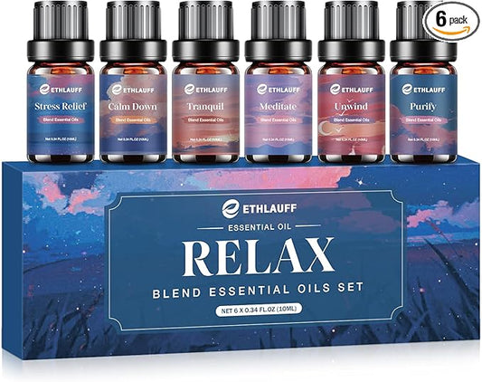 Relax Diffuser Oil, Eessential Diffuser Oil for Home, Humidifiers, Candle Making, Aromatherapy - Stress Relief, Calm Down, Tranquil, Meditate, Unwind, Purify, 6x10ml - Bloomnest