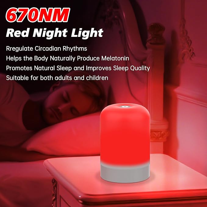 Red Light Therapy Lamp for Sleep & Relaxation – 670nm Bedside Night Light with Touch Control, Dimmable LED Lamp for Bedroom | Cordless, Rechargeable, Portable Design for Travel & Home Use - Bloomnest