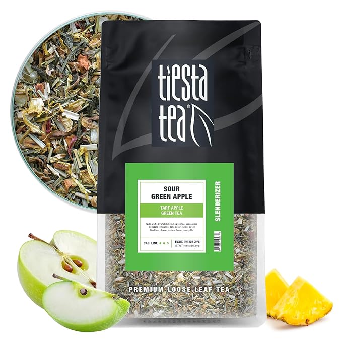 Tiesta Tea - Sour Green Apple, Loose Leaf, Tart Apple Green Tea, Medium Caffeinated Blend, Make Hot or Iced & Brews Up to 140-200 Cups, 16 oz Resealable Bulk Pouch - Bloomnest