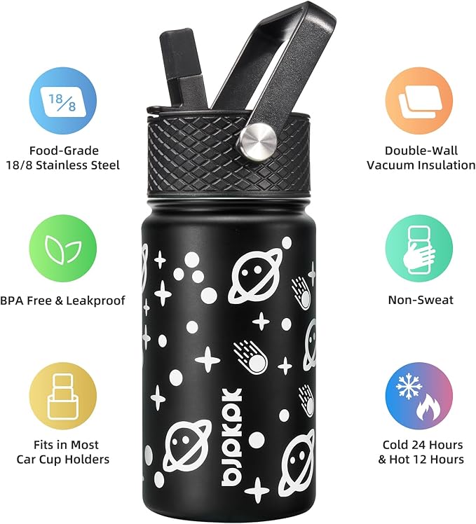 BJPKPK Water Bottle with Straw Lid, 15 oz Insulated Water Bottle, Stainless Steel Metal Water Bottles, Reusable Leak Proof BPA Free Thermo, Flask, Cups, Space Traveller - Bloomnest
