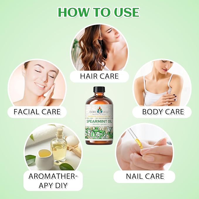 EVOKE OCCU Spearmint Oil for Inhibit Facial Hair Growth, Air Freshening, Added to Creams & Lotions - 4 Fl Oz - Bloomnest