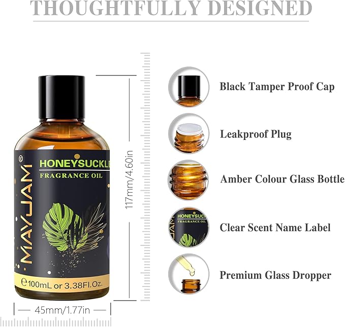 MAYJAM Honeysuckle Fragrance Oils Essential Oil - Honeysuckle Oil for Diffusers, 3.38FL.OZ/100ML Large Volume Fragrance Oil with Premium Glass Dropper - Bloomnest