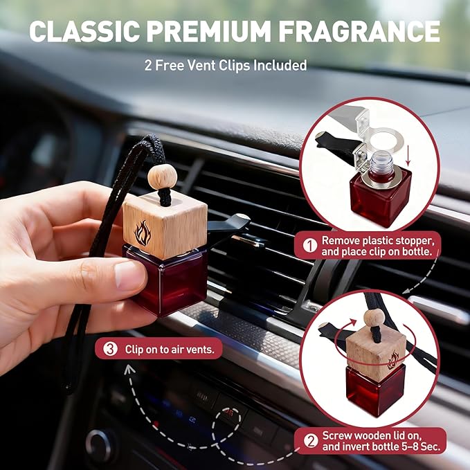 Car Air Freshener Hanging 2 Pack, Rosehip Wine Scent Car Perfume, Long Lasting Automotive Essential Oil Diffuser, Cute Car Accessories for Women Men - Bloomnest