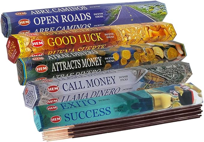 Hem Incense Sticks Variety Pack #5 and Incense Stick Holder Bundle with 5 Money and Success Themed Fragrances - Bloomnest