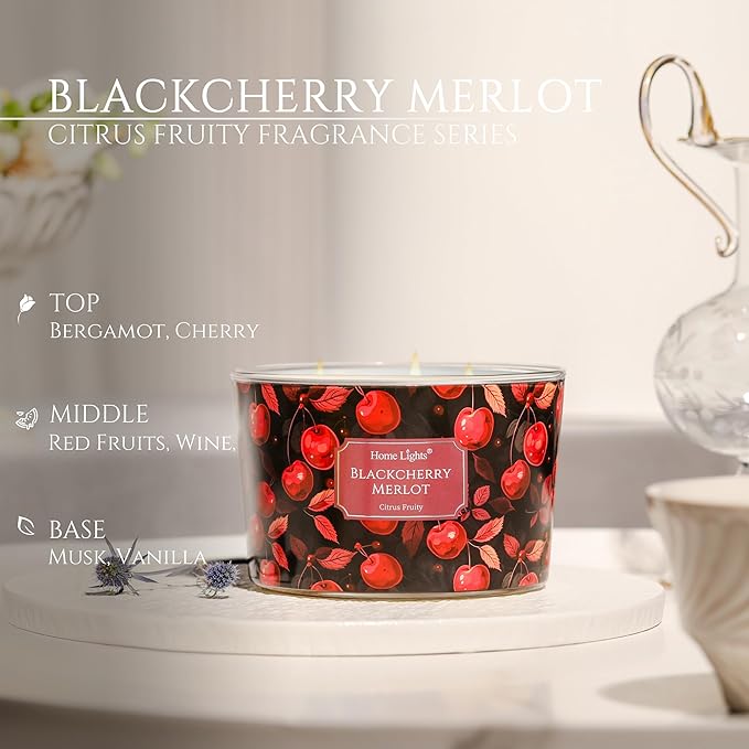 HomeLights Soy Wax Candles for Home Scented, 4-Wick Candles in Blackcherry Merlot Scented, Aromatherapy Candles Gift for Parties, Relaxing, Eclectic Mixed Styles, 18oz - Bloomnest