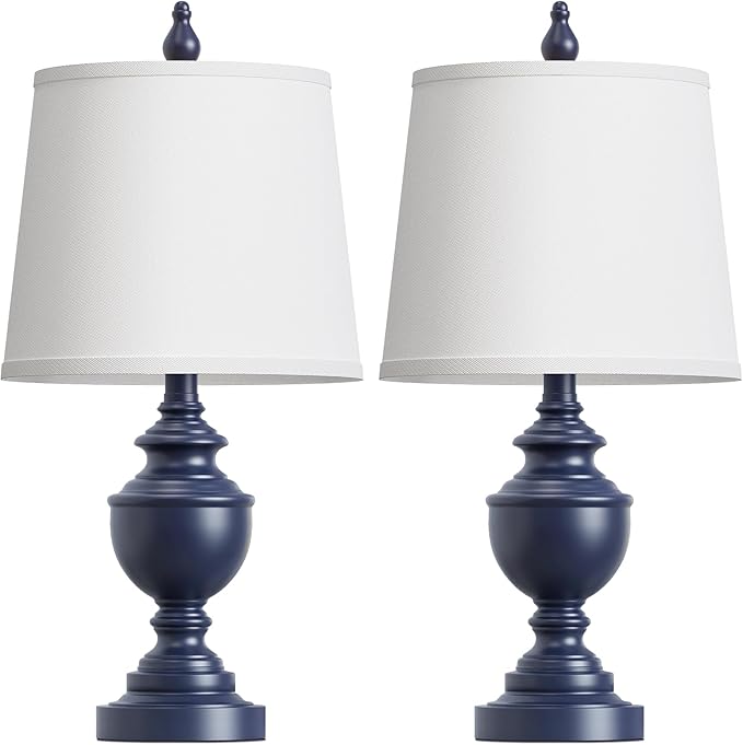 PARTPHONER Retro Table Lamps Set of 2, Bedside Lamp for Bedroom Rustic Farmhouse Table Lamps for Living Room, Vintage Nightstand Lamps with White Shades, Blue - Bloomnest