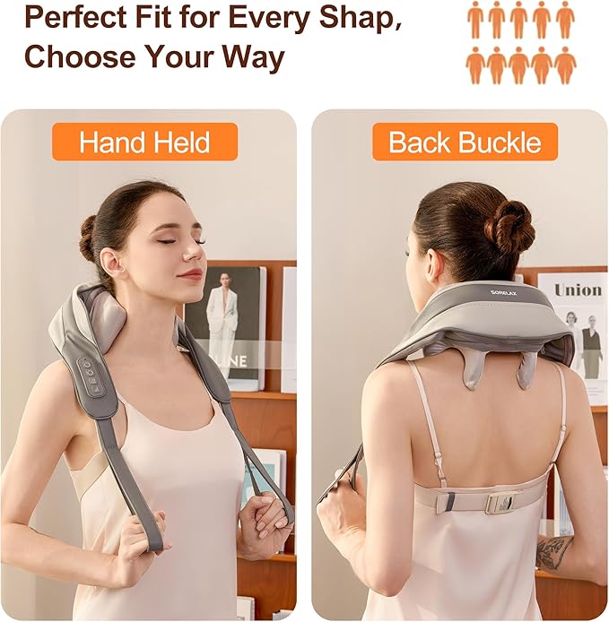 Neck Massager for Pain Relief Deep Tissue, Shiatsu Neck and Back Massager With Heat, Electric Massage Pillow for Shoulder Leg Body Muscle Pain Relief, Gifts For Women Men Mom Dad (Grey【with bag】) - Bloomnest