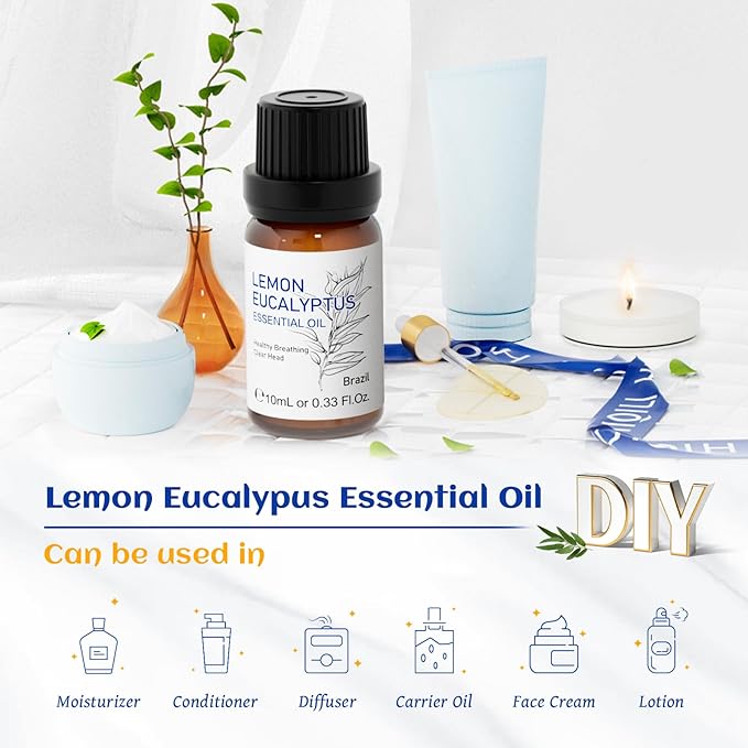 HIQILI Lemon Eucalyptus Oil, for Spary, Diffuser, Indoors, Outdoors, Garden, Yard, 100% Pure Natural - 0.33 Fl Oz - Bloomnest