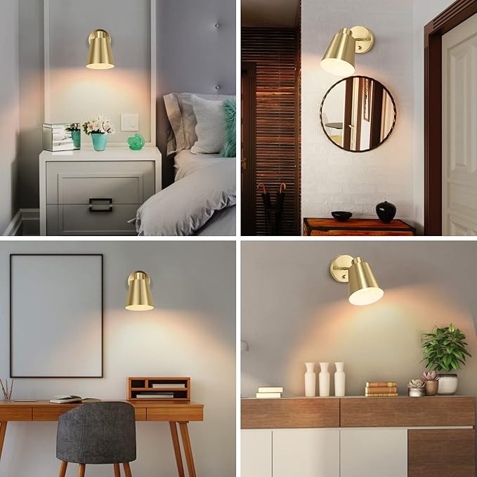 Dimmable Wall Sconce, Plug in Wall Sconce Adjustable Angle Wall Lights with Plug in Cord and Dimmer On/Off knob Switch, Gold Wall Mounted Light for Bedside Bedroom Doorway(1 Pack, 1 Bulb) - Bloomnest