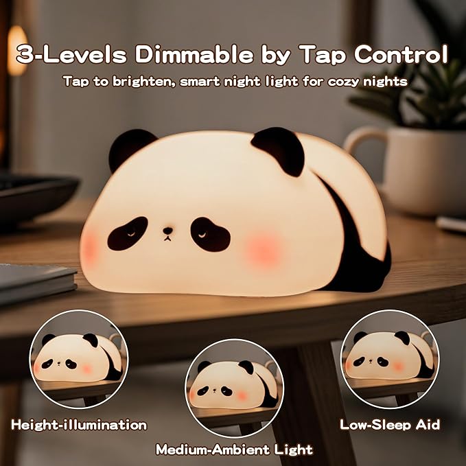 Cute Panda Night Light for Kids, LED Panda Lamp, Food Grade Silicone Novelty Animal Night Lamp,Dimmable Nursery Squishy Nightlight, Cool Gifts for Kids, Office Desk/Baby Boys/Girls Room Decor - Bloomnest