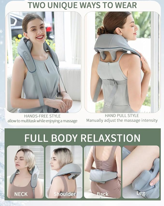 Deep Kneading Neck and Shoulder Massager with Heat - 5D Cordless Mini Shiatsu Neck Massager for Pain Relief Deep Tissue - Gifts for Men Women Stress Relax at Home Office and Car - Bloomnest
