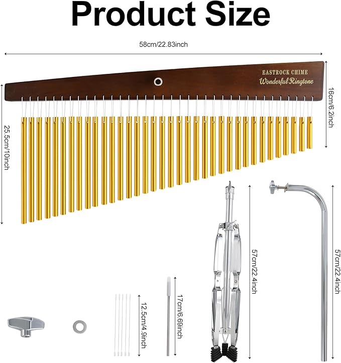 EASTROCK 36 Note Chimes Slant Style Musical Instruments Percussion Instrument European Ash Single-row Chime Bar Chimes Percussion Height-Adjustable Stand Gold - Bloomnest