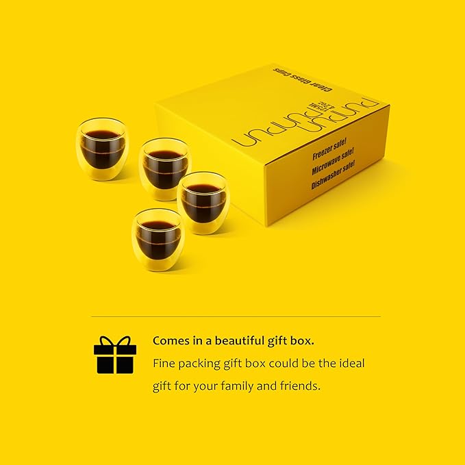 PunPun Glass Cups 2.7oz. 80ml Espresso Coffee Cups, Demitasse Cups Double Walled Clear Insulated,Shot Glass Set of 4 - Bloomnest