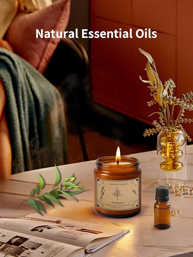 Home Scented Candles, 16oz Large Jar Scented Candle – Eucalyptus Soy Wax Candle with 100 Hour Burn Time, Long Lasting Aromatherapy Candle for Stress Relief, Fresh Home Fragrance & Spa Gifts - Bloomnest