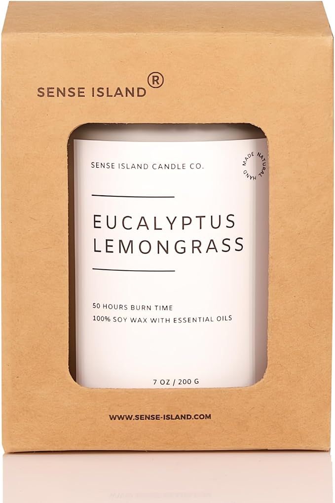 SENSE ISLAND Eucalyptus Lemongrass Scented Candle for Home Scented 50+ Hrs Highly Scented Refreshing Citrus | 100% Natural Soy Candle Gifts for Women Highly Scented House Warming Gifts - Bloomnest